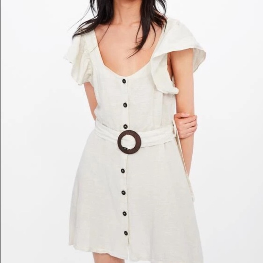 NWOT. Zara Cream Linen Mini Dress. Size S.